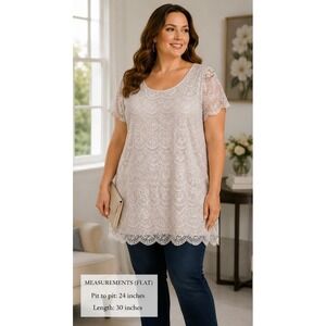 Lane Bryant 22/24 Ivory Lace Tunic Top Plus Size Scalloped Boho Romantic NWT